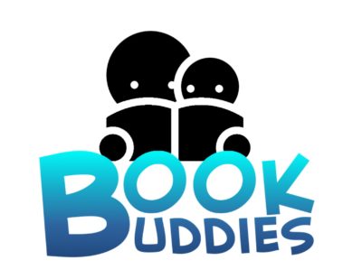 Book Buddies logo, two people reading