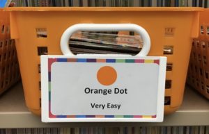 orange dot, easy to read basket
