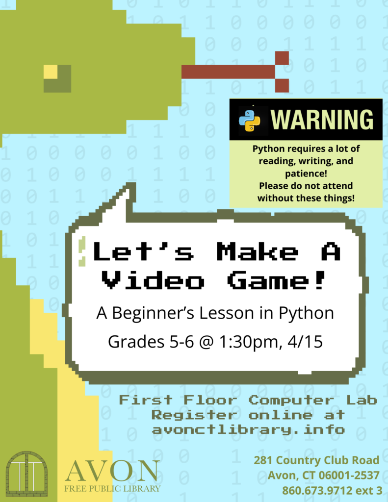 CANCELLED: Python for Beginners (Grades 5-6): Let’s Make A Video Game ...